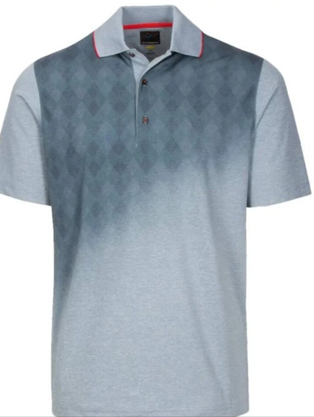 Greg Norman Flint Gray/Blue Polo w/ Faded Diamond Pattern - Size 2XL